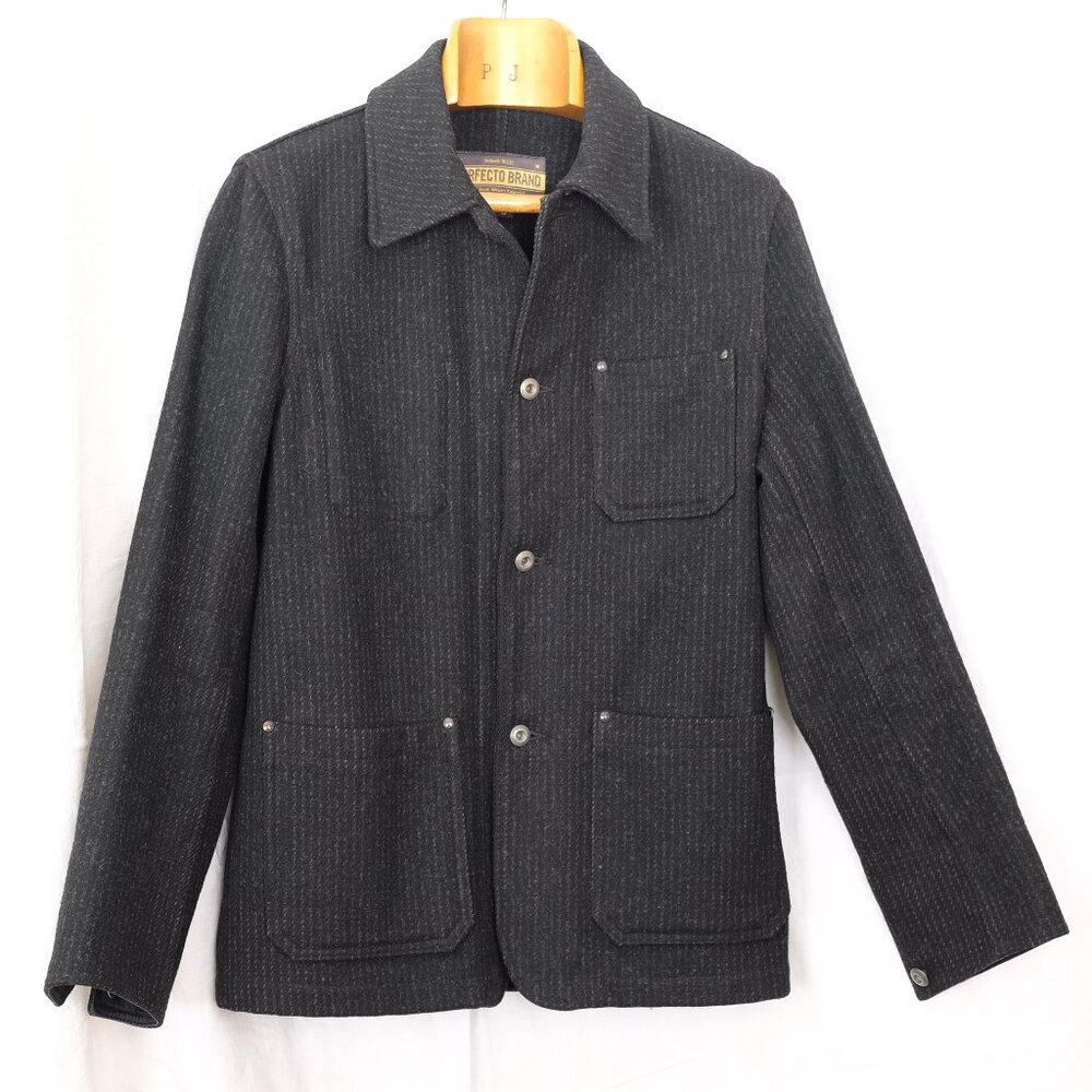 Schott Wool Blend Chore Field Jacket, Grey / White stripes - Size S